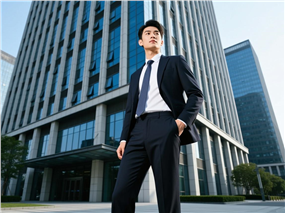 站在高楼建筑前的商务男士图片